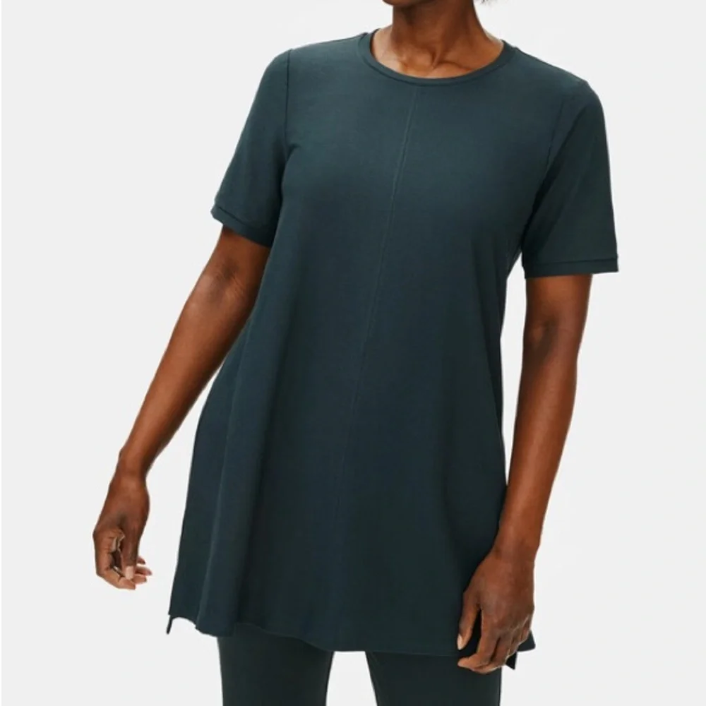 Eileen Fisher Lightweight Washable Stretch Crepe Crew Tunic Forest Night Large